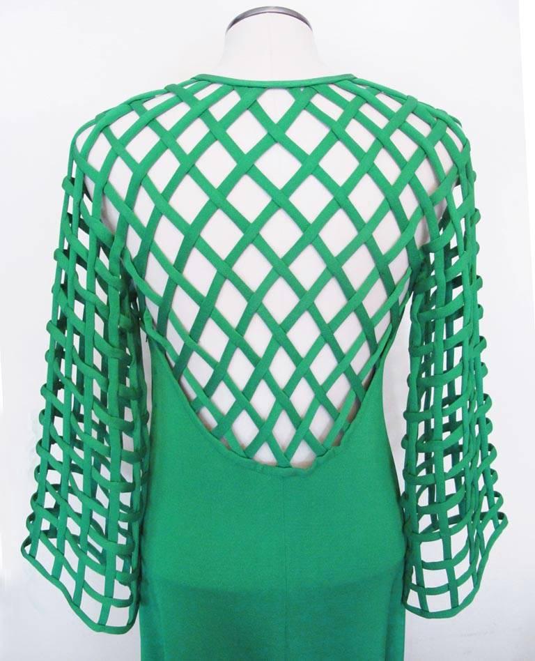 Women's 1970's Bill Blass Spring Green Lattice Work Evening Gown For Sale
