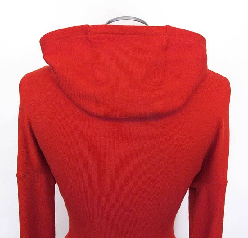 Women's Yohji Yamamoto Hooded Red Sweater with Faux Fur Cuffs For Sale