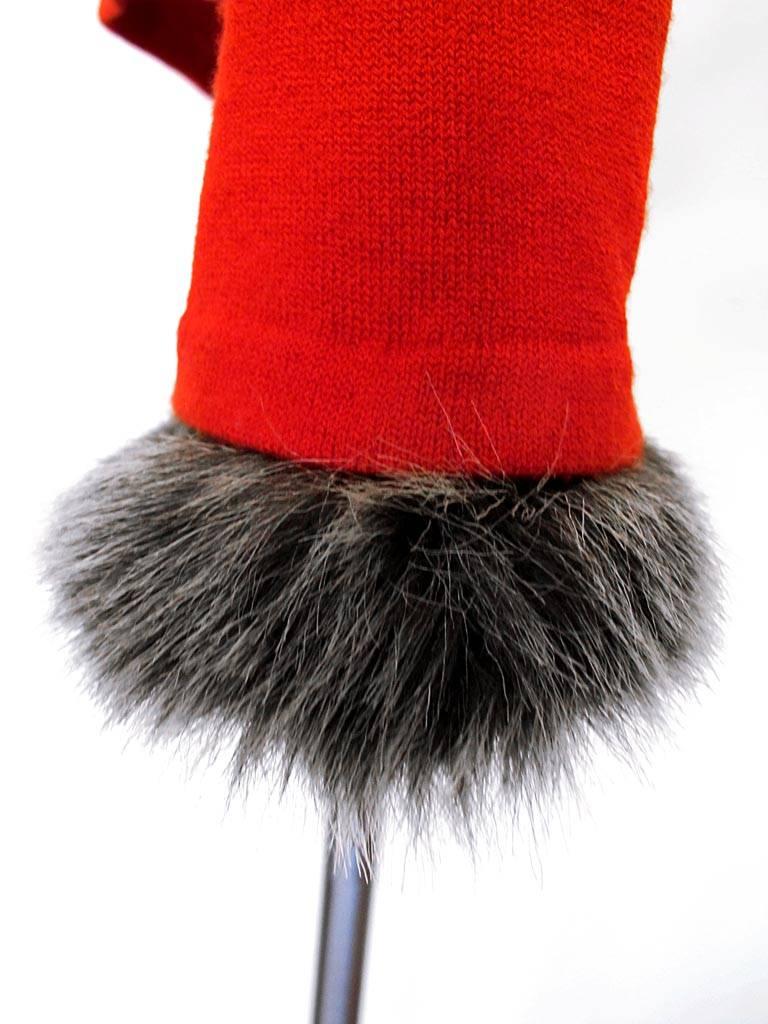 Yohji Yamamoto Hooded Red Sweater with Faux Fur Cuffs For Sale 1