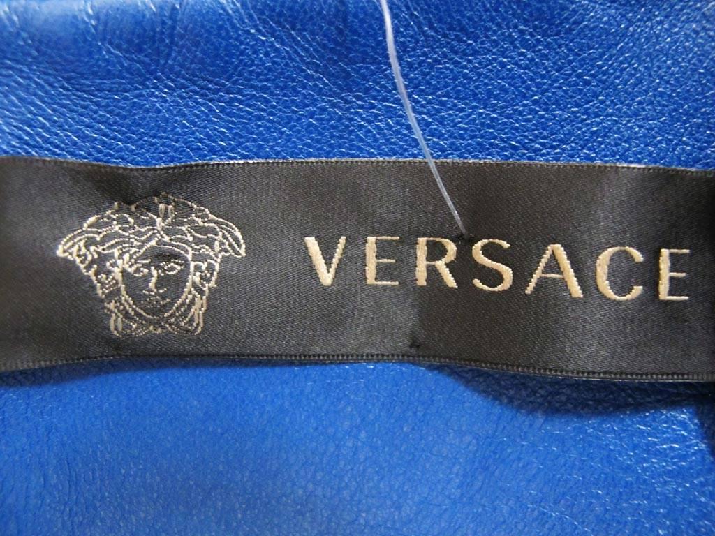 New Versace Cobalt Blue Leather V-Neck Dress 3