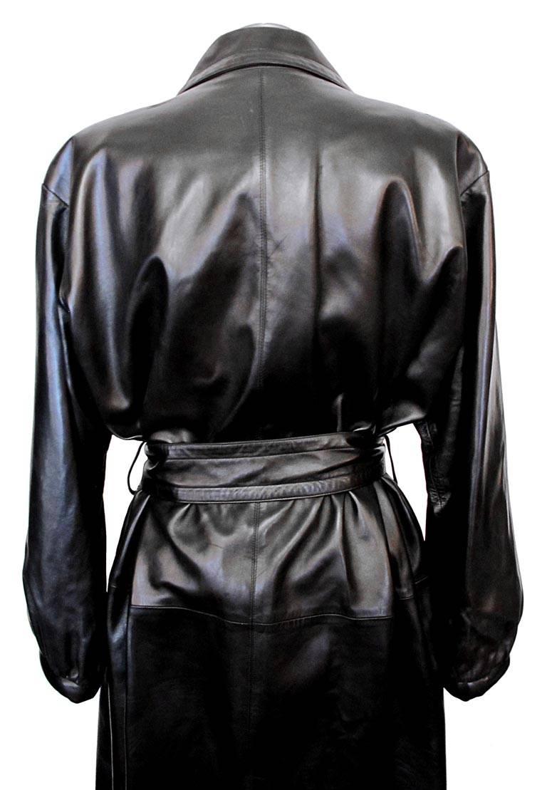Collectable 1980's Yves Saint Laurent Black Leather Trench Coat For Sale 2