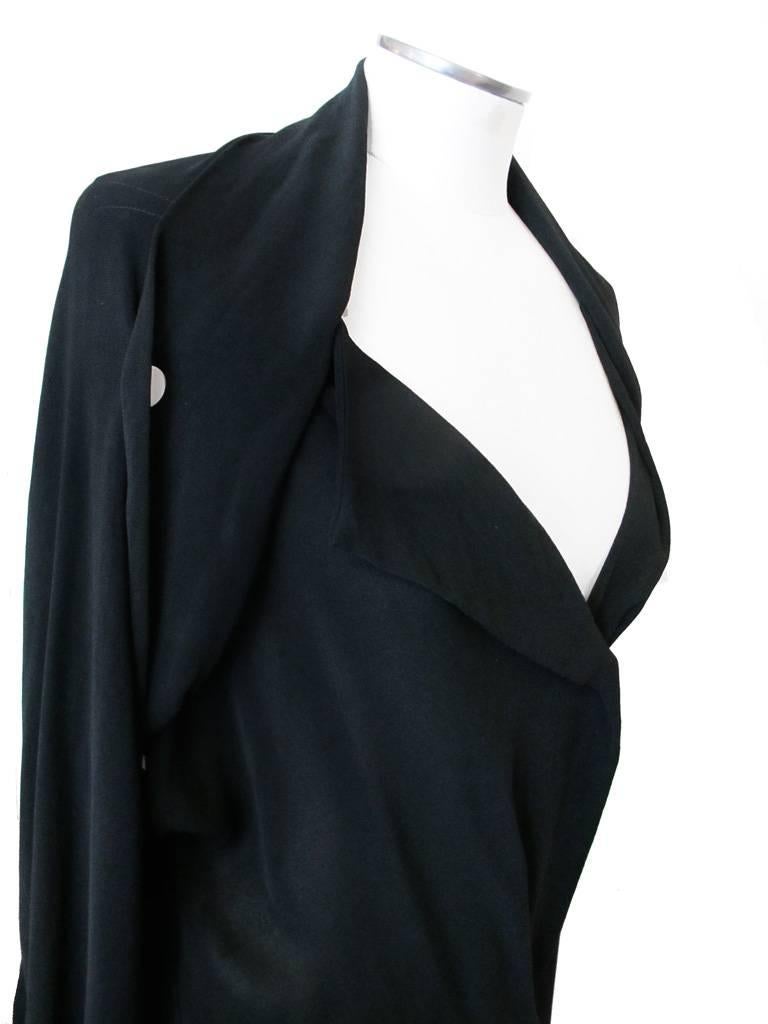 Yohji Yamamoto Long-Sleeved Black Dress with White Button Detail In Excellent Condition For Sale In San Francisco, CA