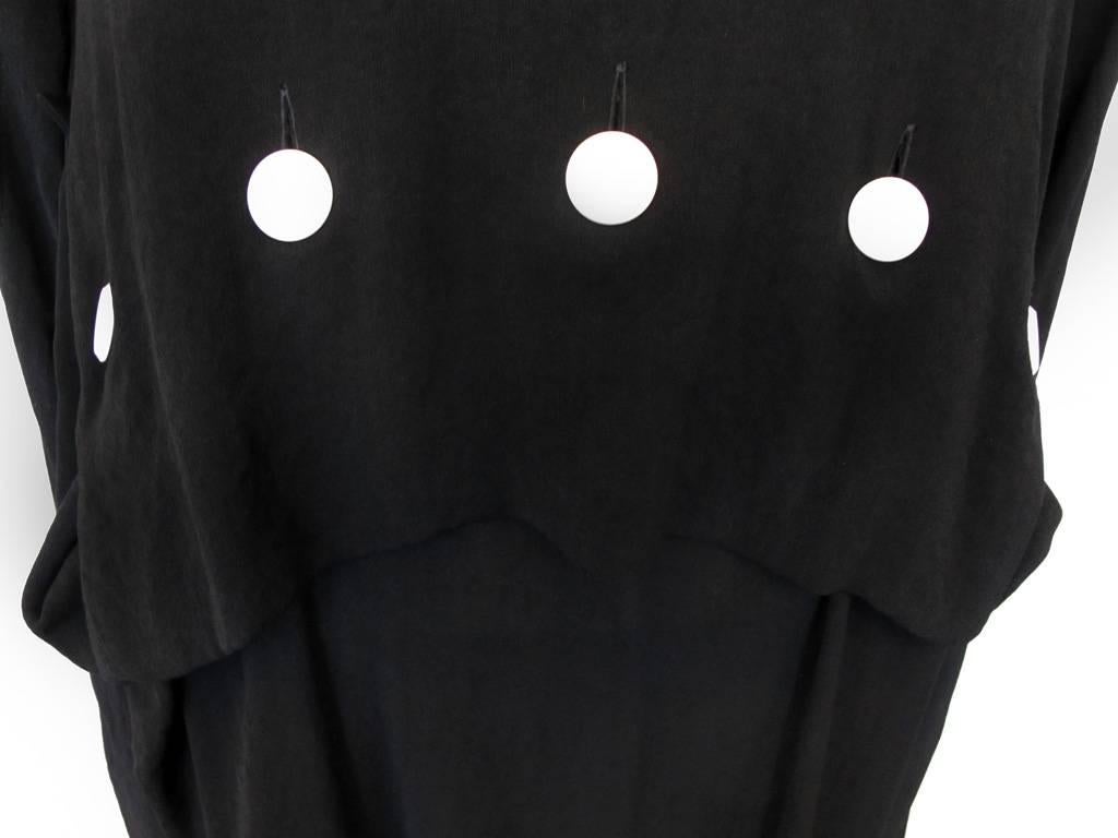 Yohji Yamamoto Long-Sleeved Black Dress with White Button Detail For Sale 2