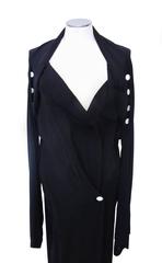 Yohji Yamamoto Long-Sleeved Black Dress with White Button Detail