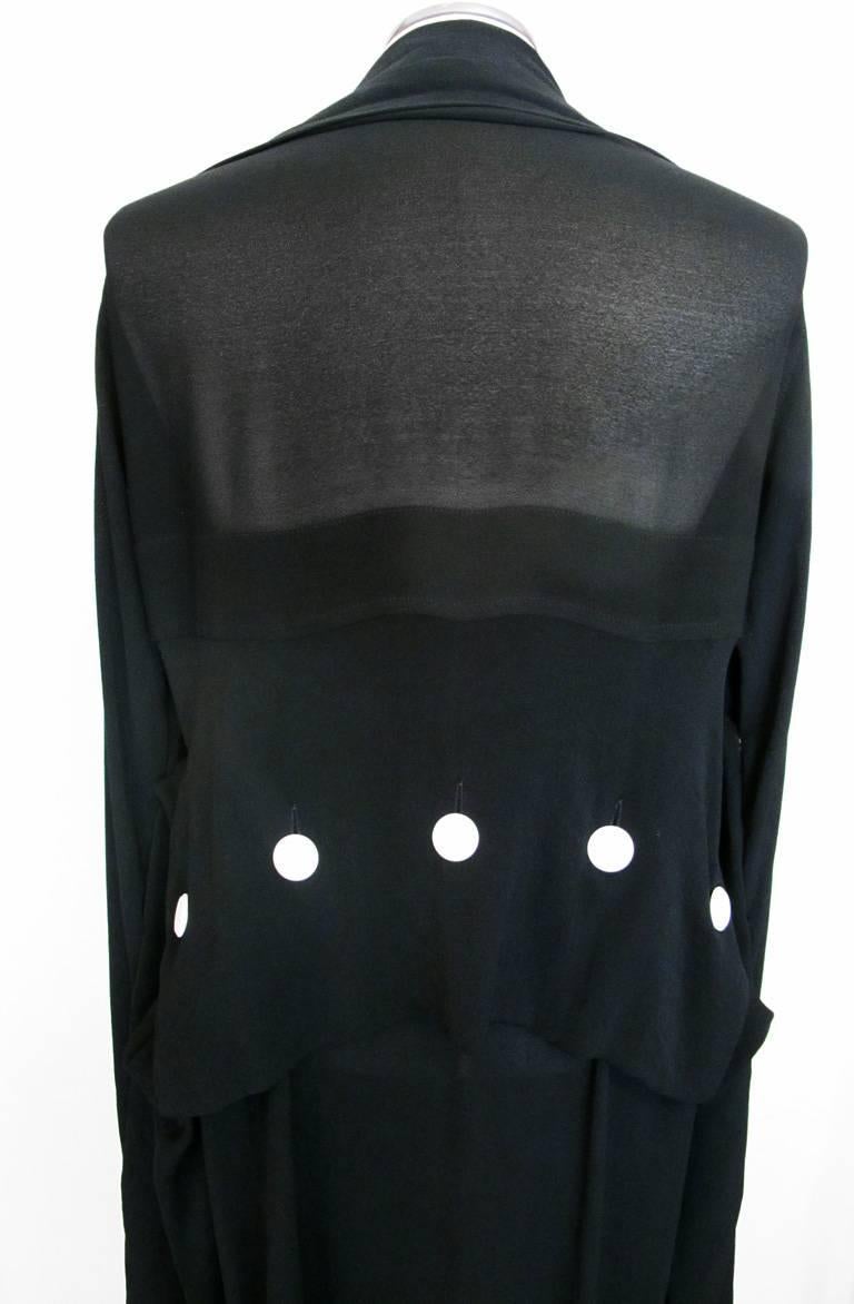 Yohji Yamamoto Long-Sleeved Black Dress with White Button Detail For Sale 1