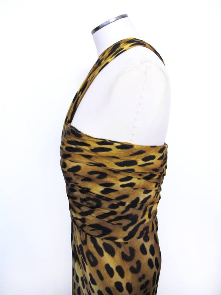 Brown Oscar de la Renta One Shoulder Leopard Print Evening Gown For Sale