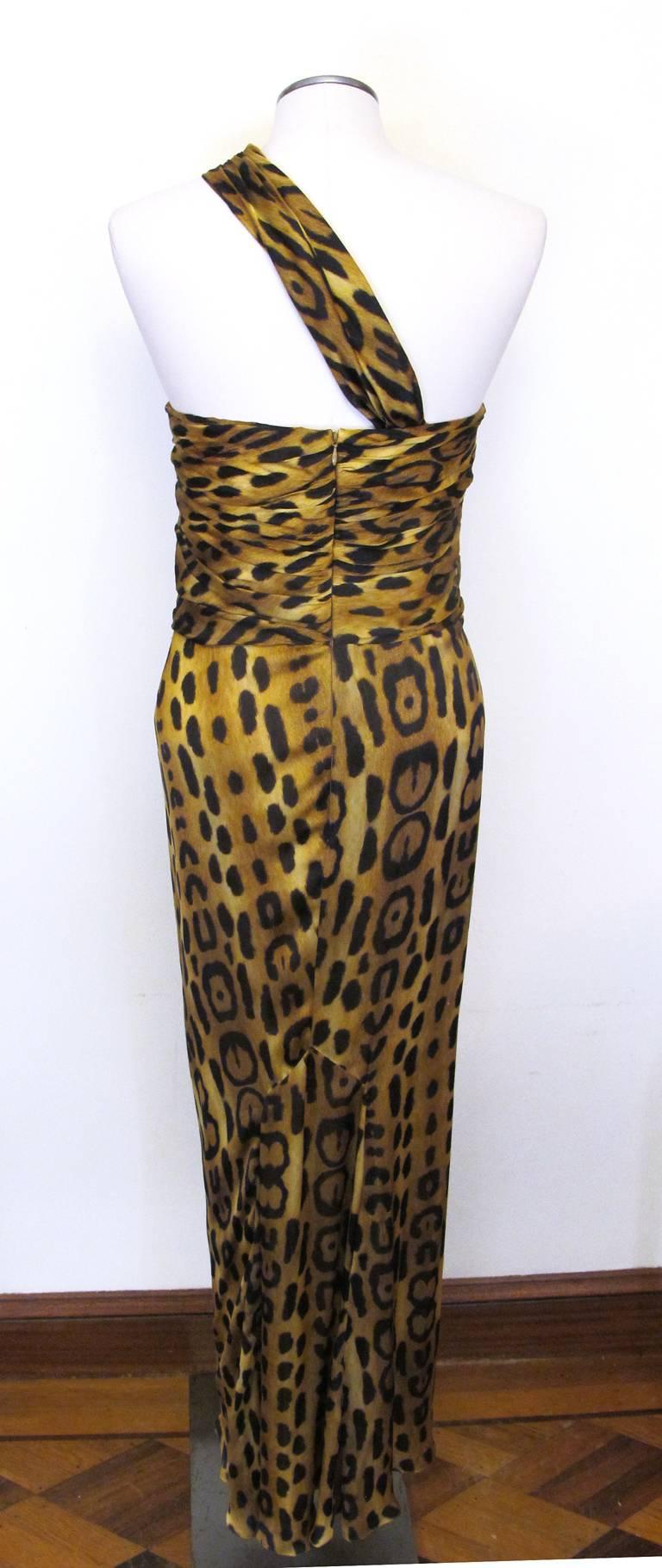 Women's Oscar de la Renta One Shoulder Leopard Print Evening Gown For Sale