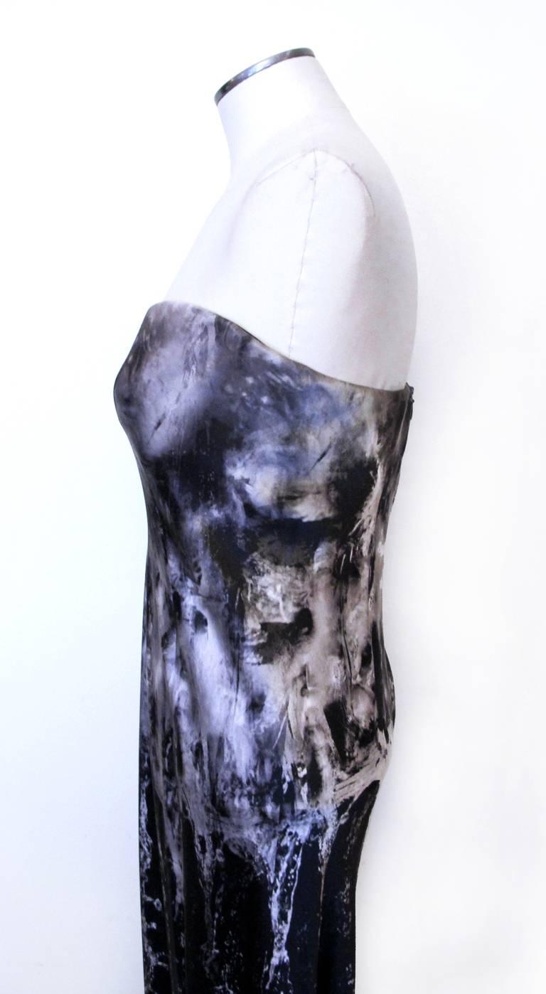 Black Alexander McQueen Ice-To-Water Print Strapless Evening Gown For Sale