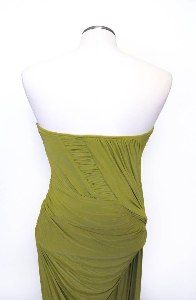 Brown New Donna Karan Citrus Green Matte Crepe Goddess Gown For Sale