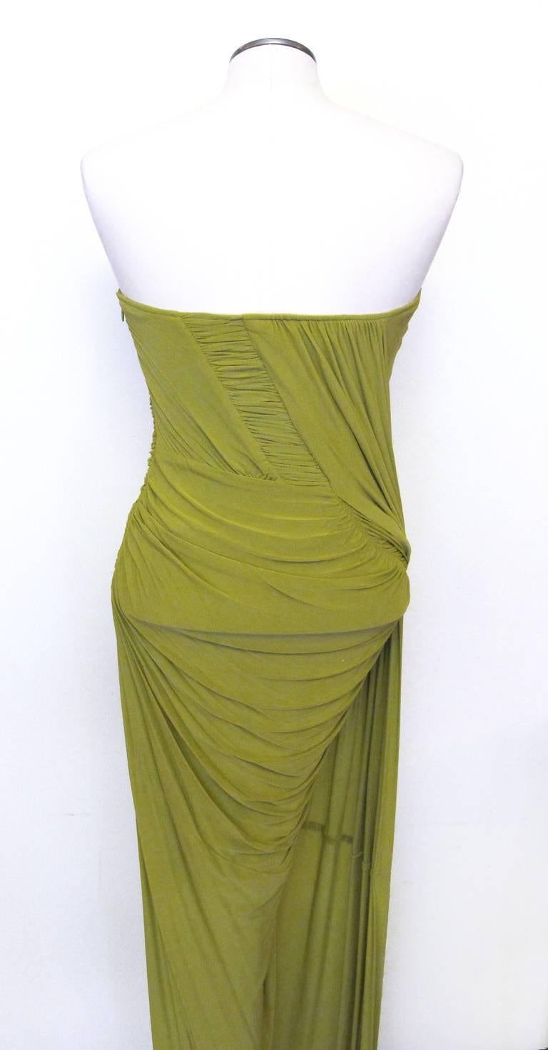 New Donna Karan Citrus Green Matte Crepe Goddess Gown In New Condition For Sale In San Francisco, CA