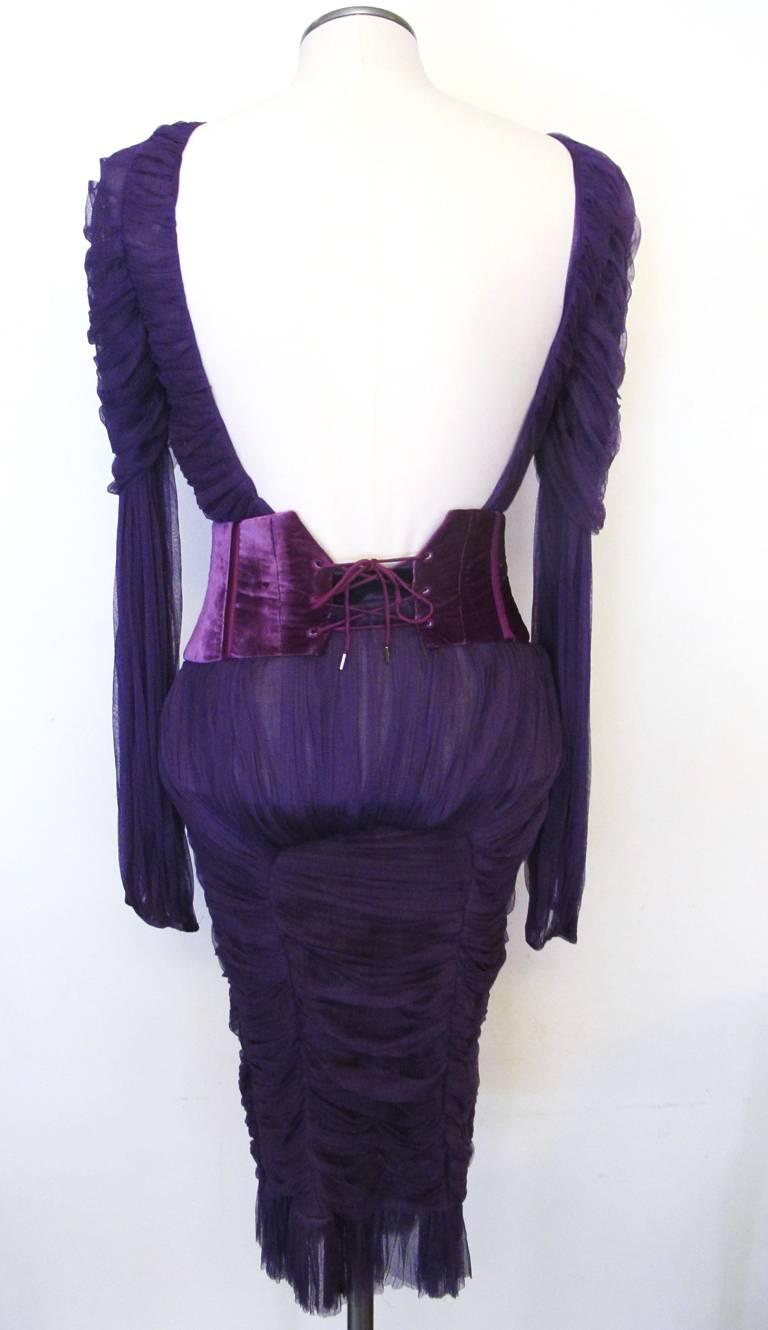 New 2010 Tom Ford Rushed Purple Cocktail Dress with Velvet Corset For Sale 3