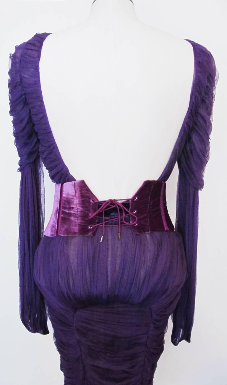 New 2010 Tom Ford Rushed Purple Cocktail Dress with Velvet Corset For Sale 1
