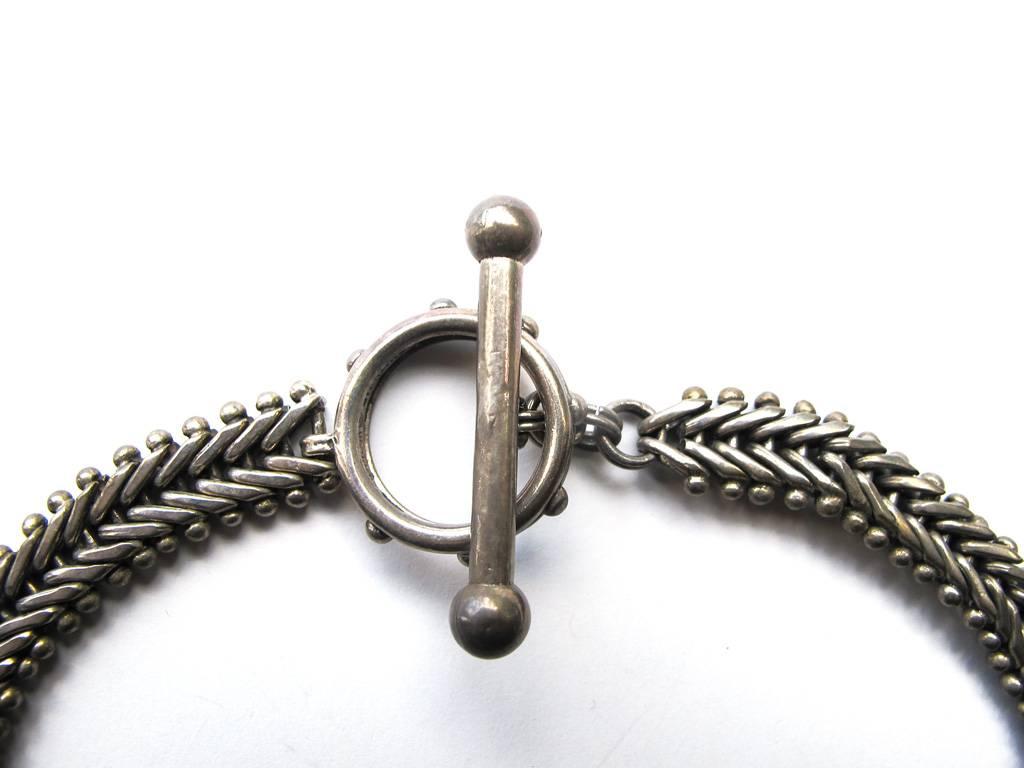 Women's 1980's Stephen Dweck Sterling Silver Fishtail Chain Necklace with Smokey Quartz For Sale
