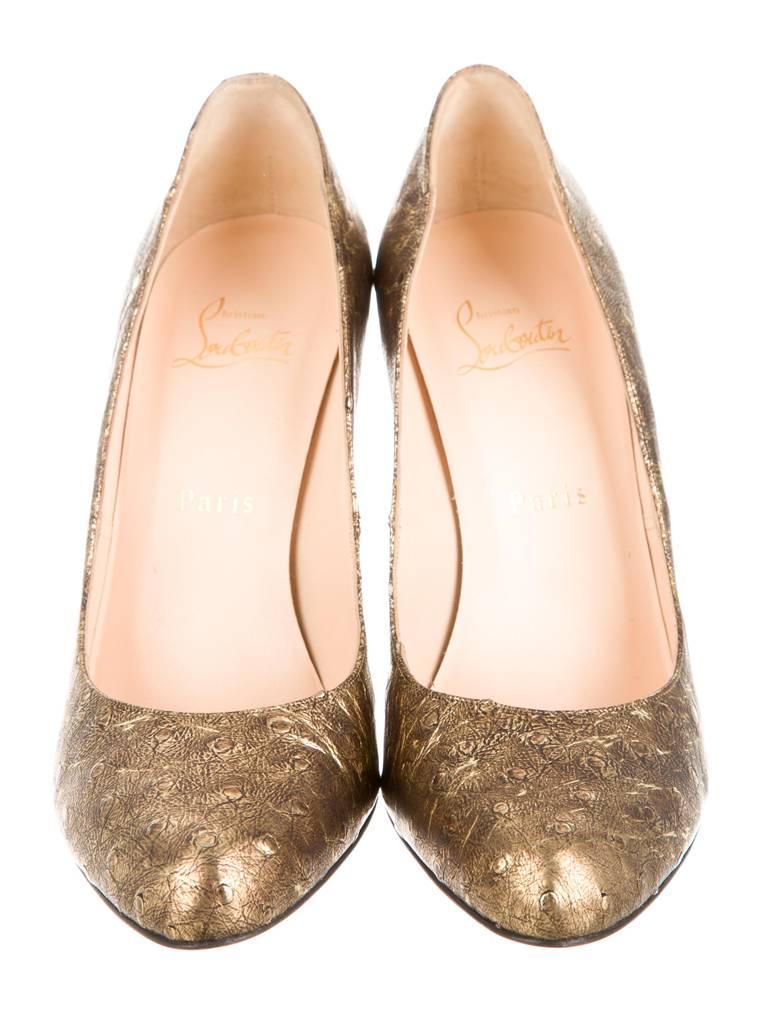 Brown New Christian Louboutin Metallic Ostrich Pumps For Sale