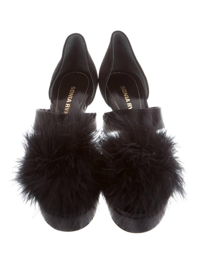 New Sonia Rykiel Feather-Trimmed Peep-Toe Pumps In New Condition For Sale In San Francisco, CA
