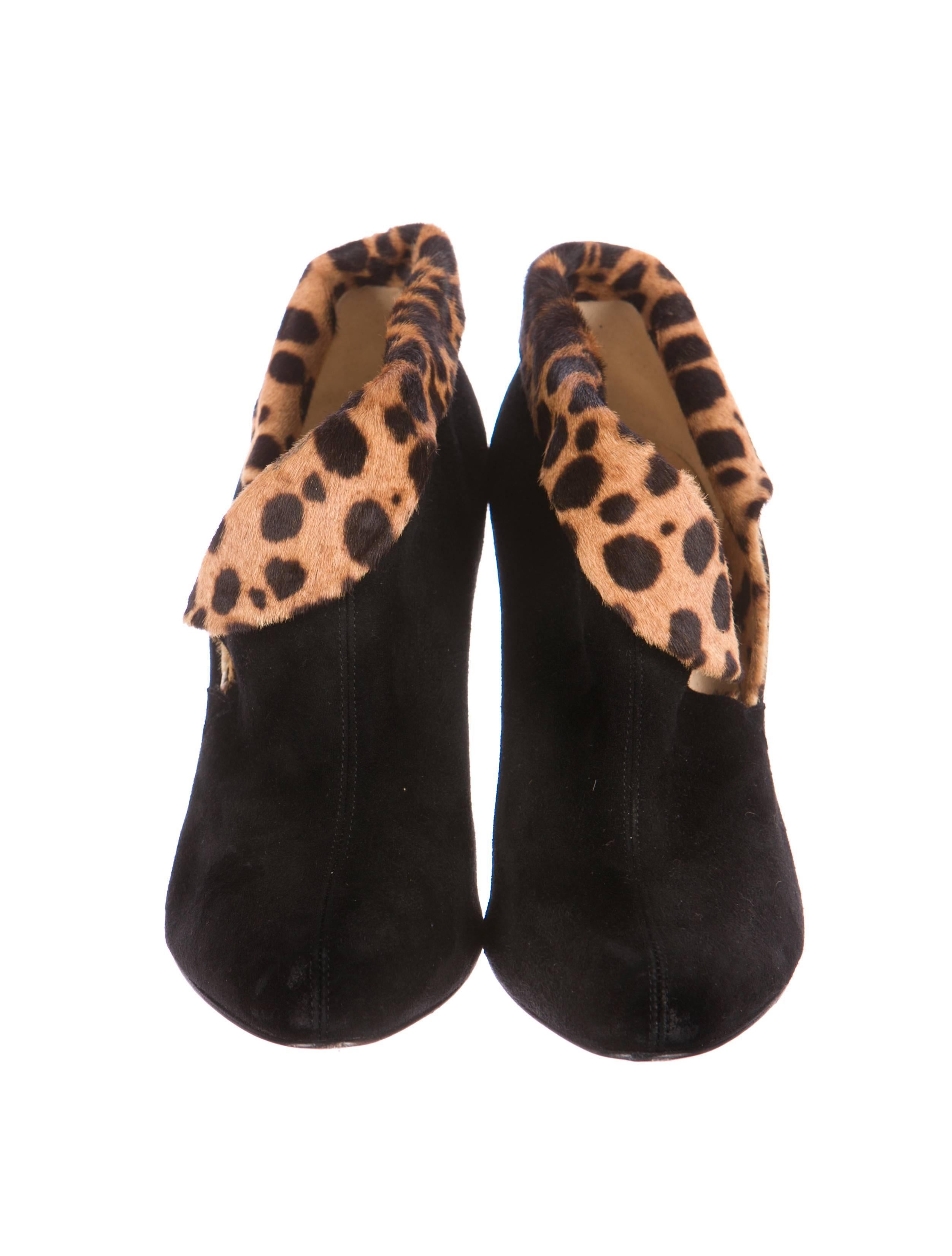 Black Christian Louboutin Leopard and Suede Ankle Booties For Sale