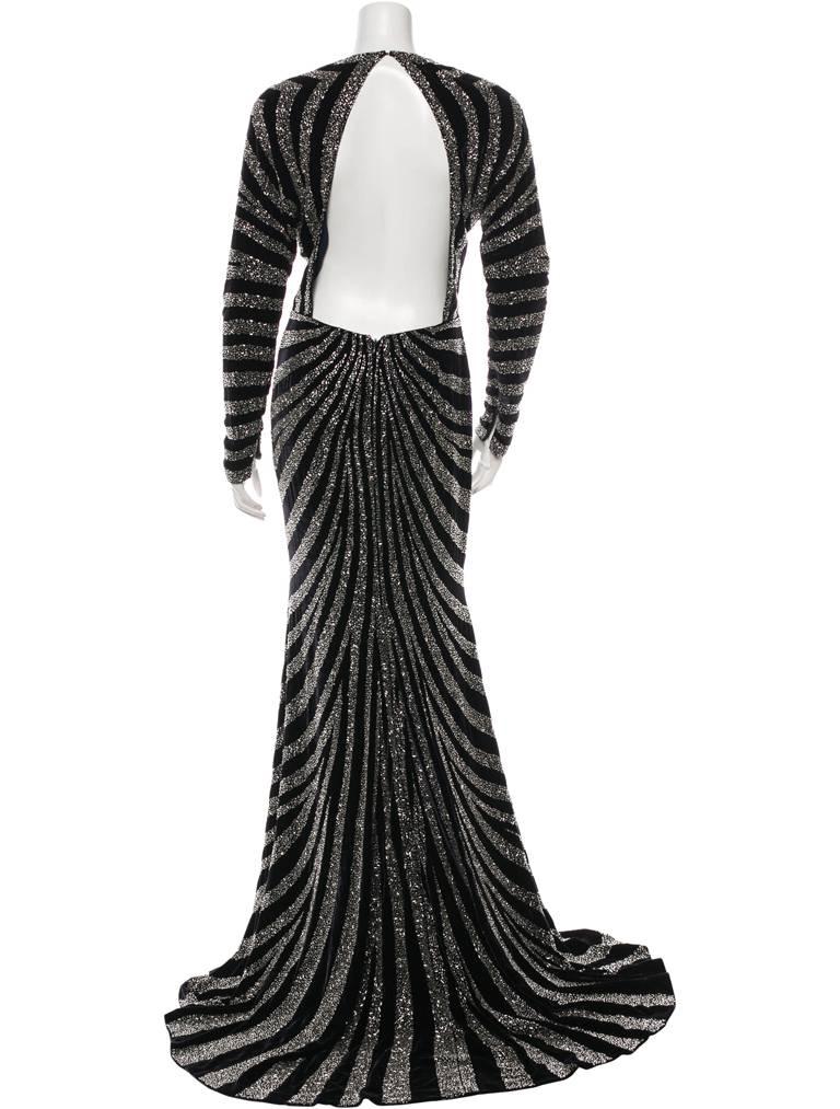 Black 2016 Naeem Khan Embellished Silk Velvet Gown For Sale