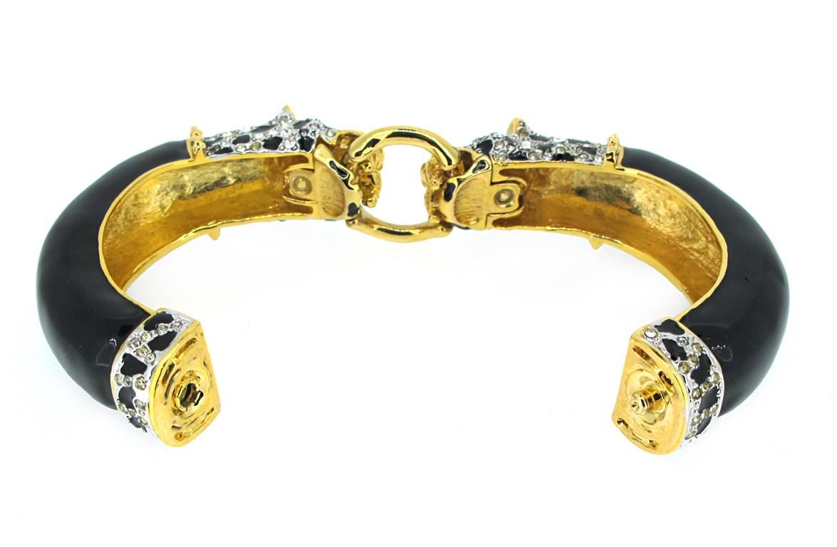 Women's Kenneth Jay Lane Black and Crystal Leopard Bracelet For Sale