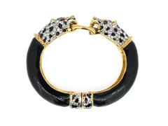 Kenneth Jay Lane Black and Crystal Leopard Bracelet