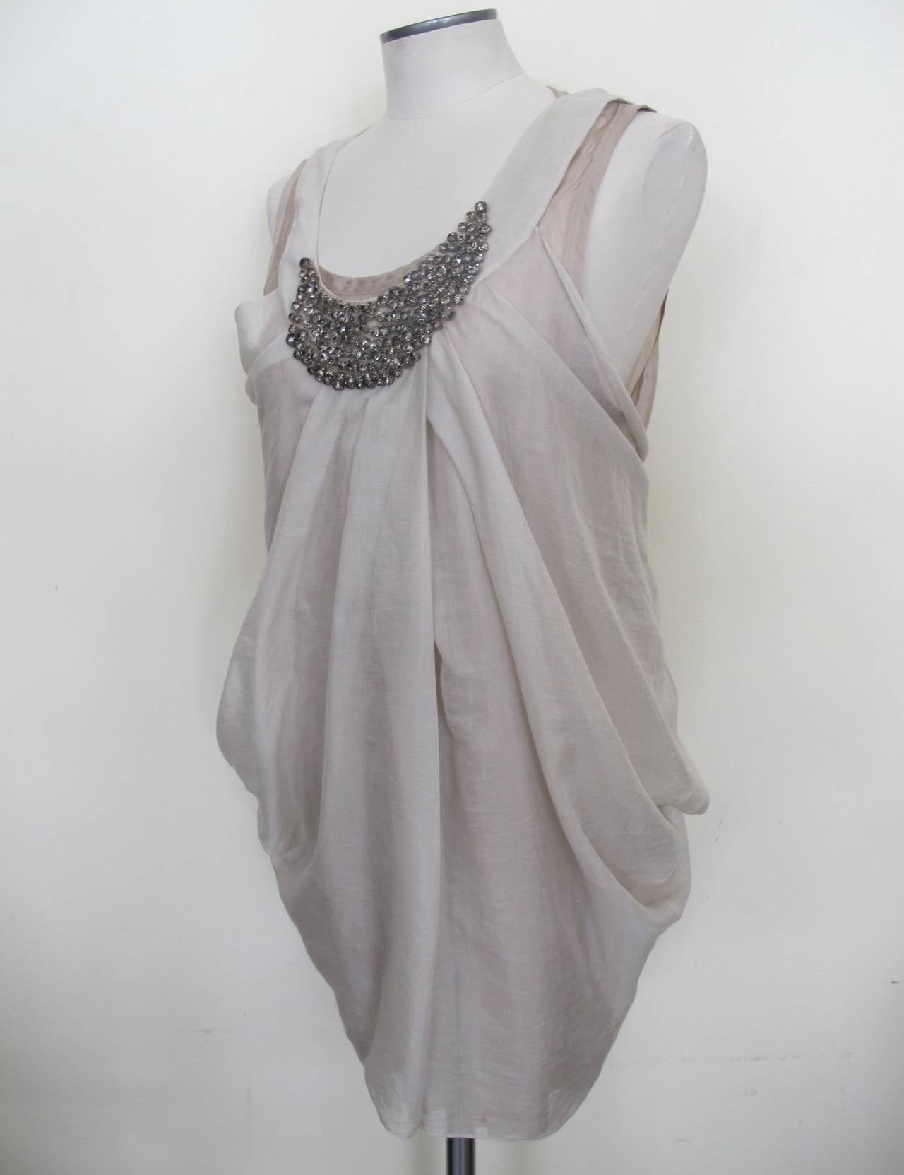 Vera Wang Light Taupe Jeweled Blouse