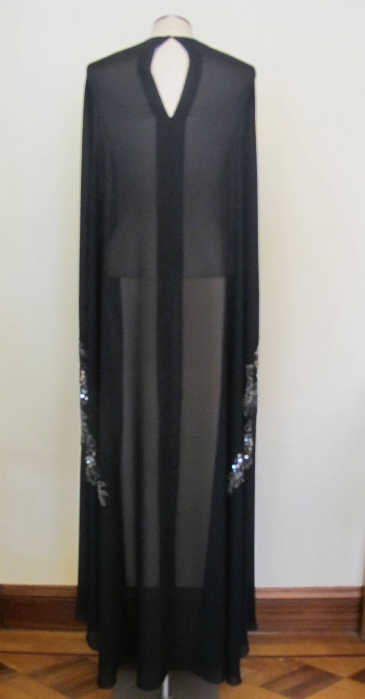 Black Silk Chiffon Embroidered Evening Cape 1