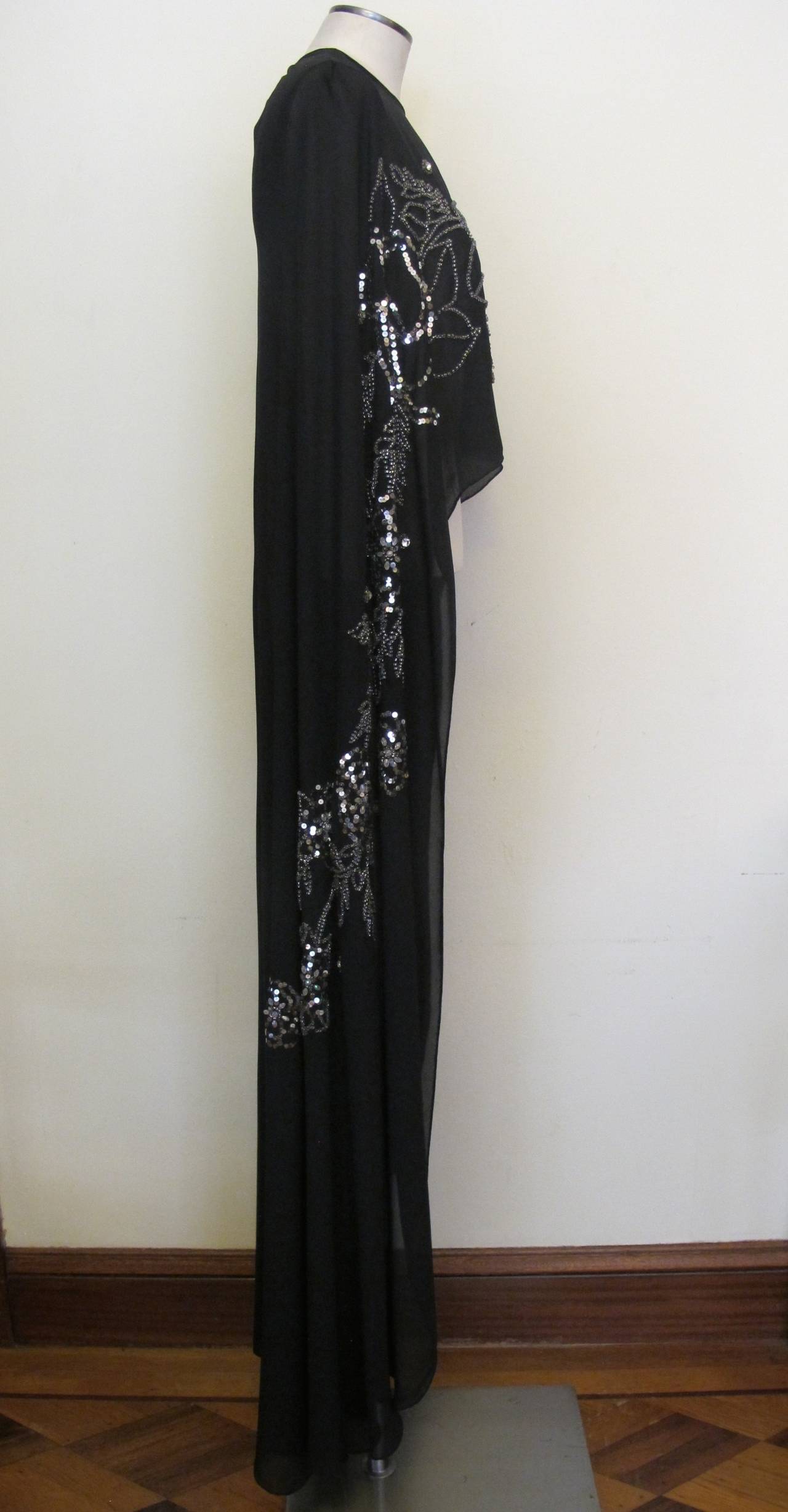 Women's Black Silk Chiffon Embroidered Evening Cape