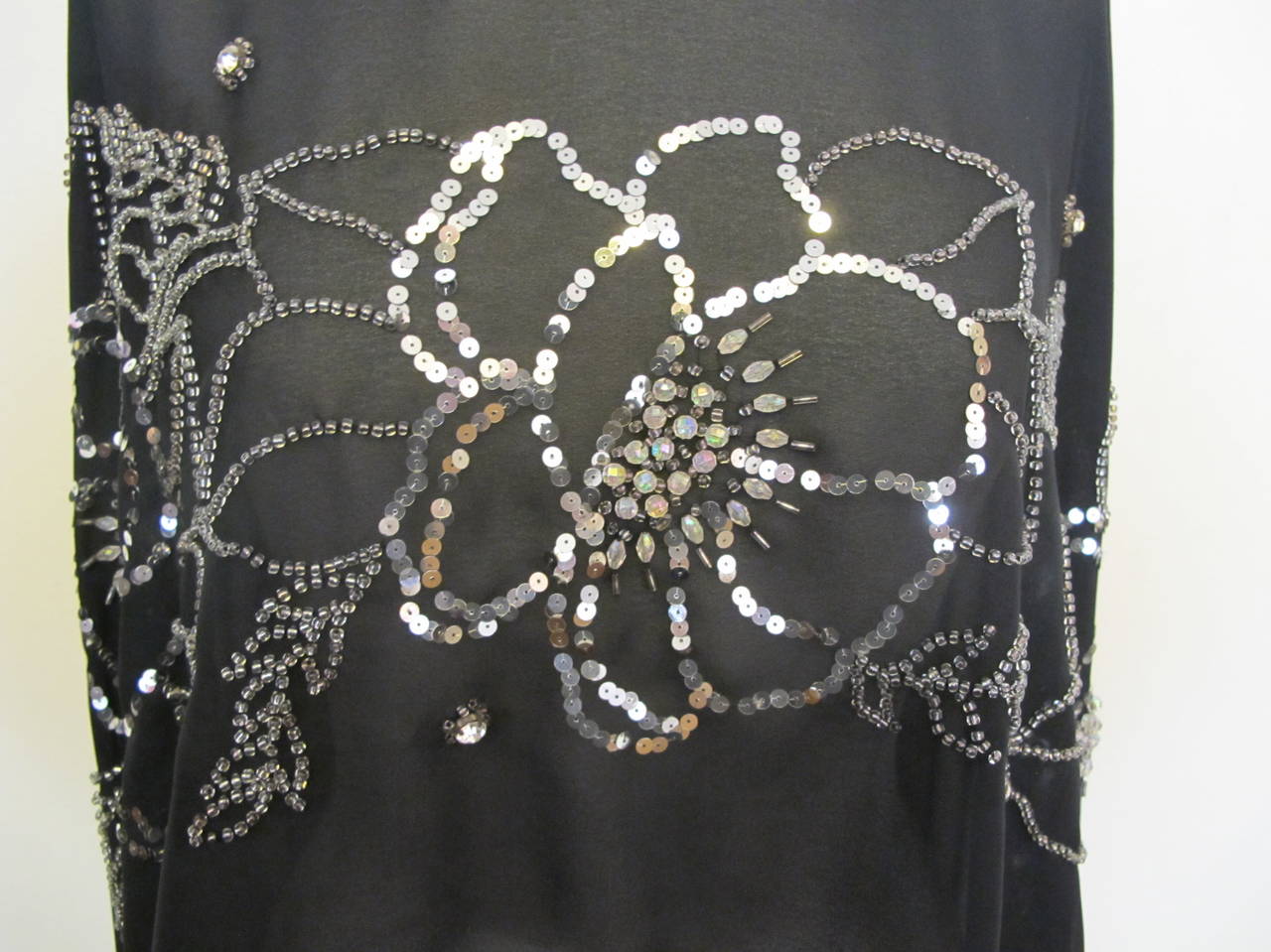 Black Silk Chiffon Embroidered Evening Cape 4