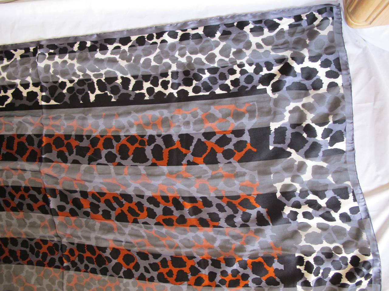 Gray Yves St. Laurent Leopard Large Silk Scarf-Shawl For Sale