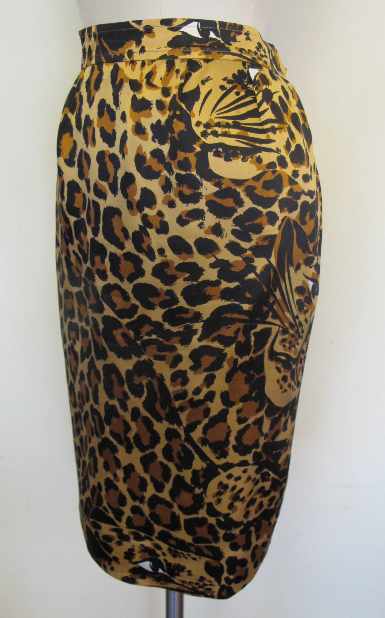 Saint Laurent Rive Gauche Leopard Skirt In Excellent Condition In San Francisco, CA