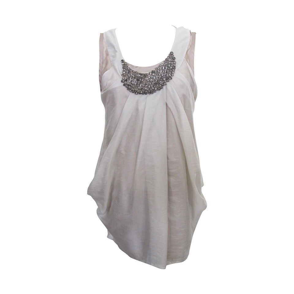 Vera Wang Light Taupe Jeweled Blouse For Sale