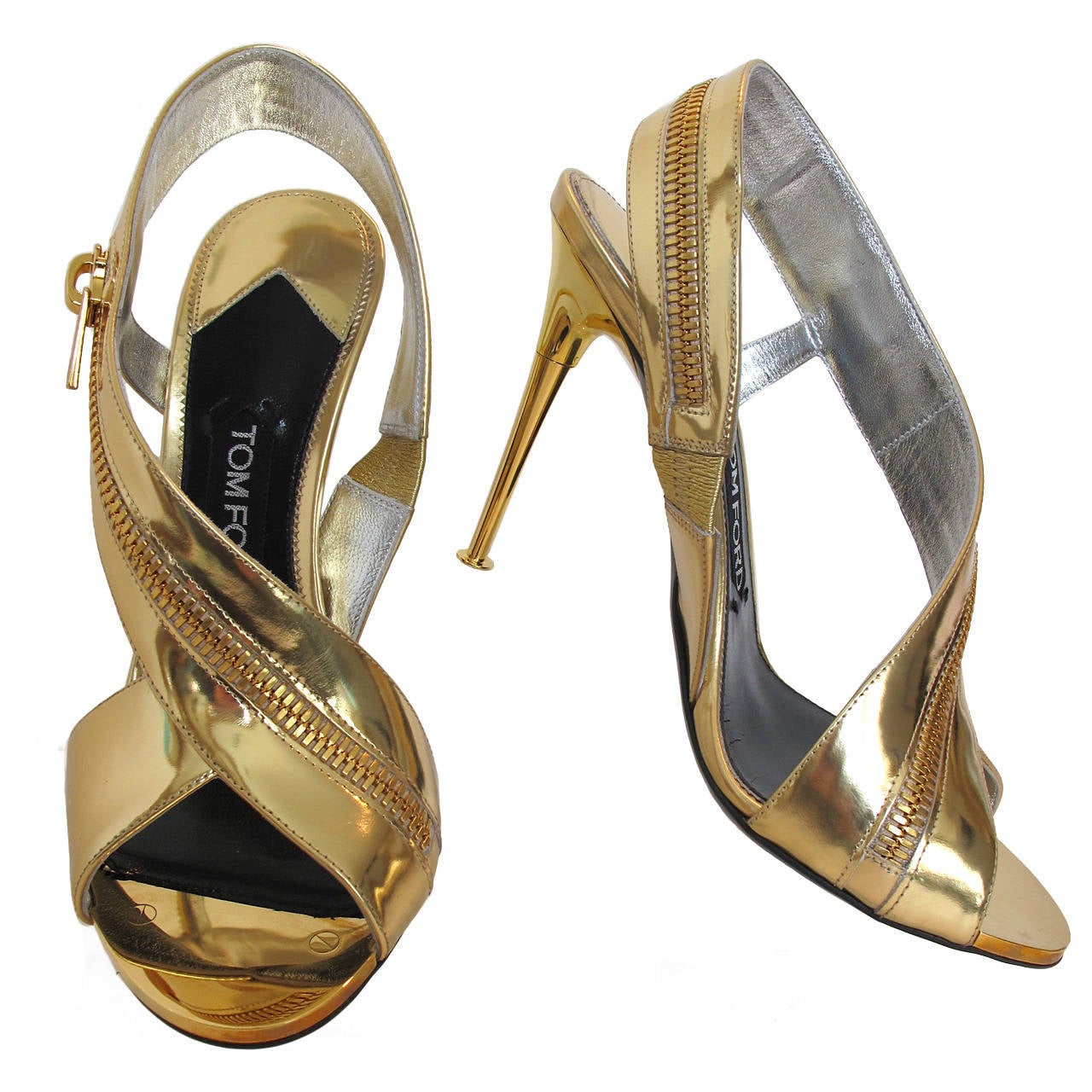 2014 Tom Ford Gold Sling Back Sandal with Wrap Around Zipper For Sale