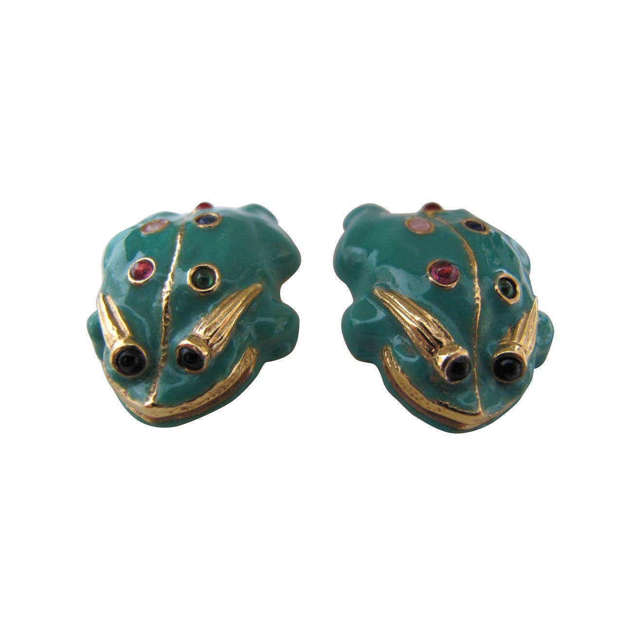 Judith Lieber Frog Clip-On Earrings with Semi Precious Stones