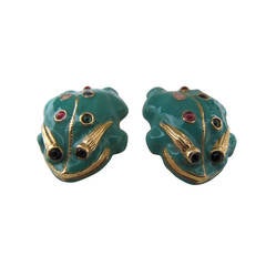 Vintage Judith Lieber Frog Clip-On Earrings with Semi Precious Stones