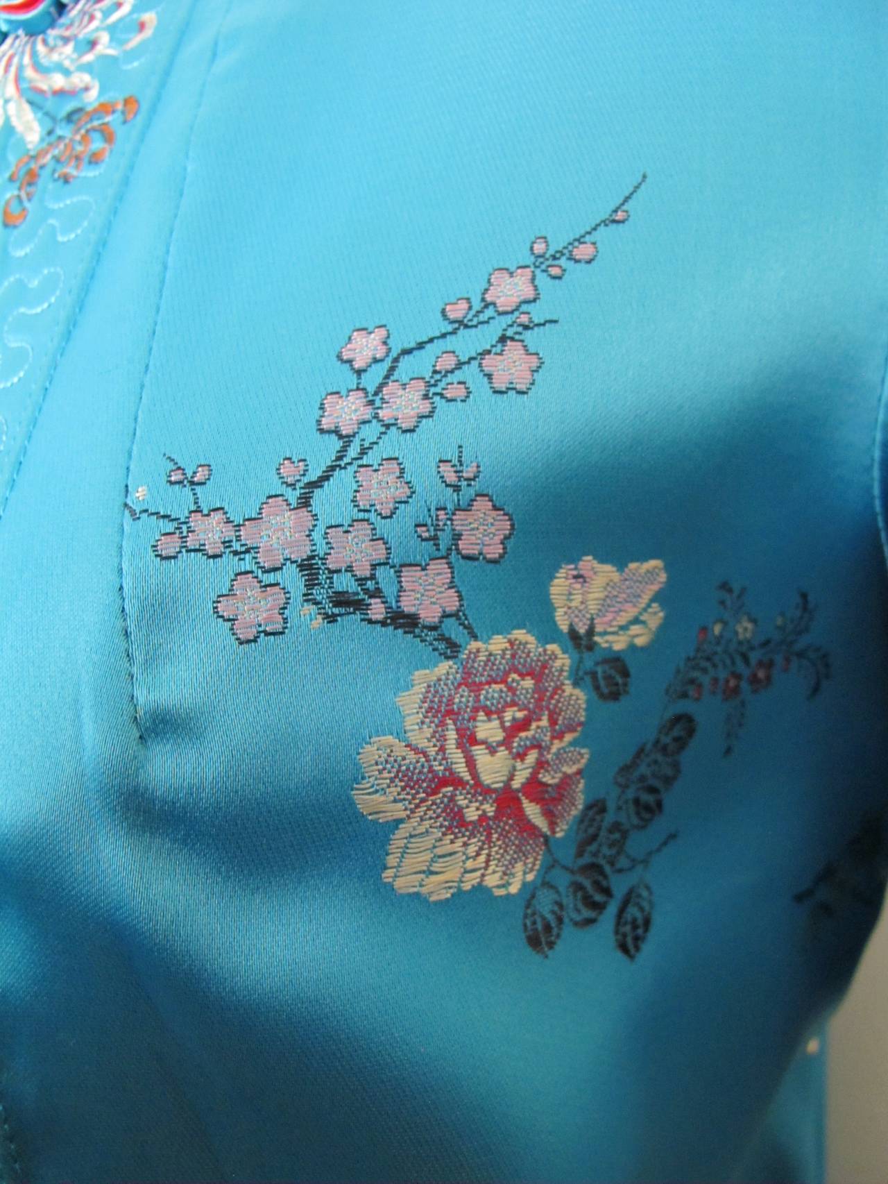 1970's Turquoise Reversible Chinese Jacket with Floral Design 1