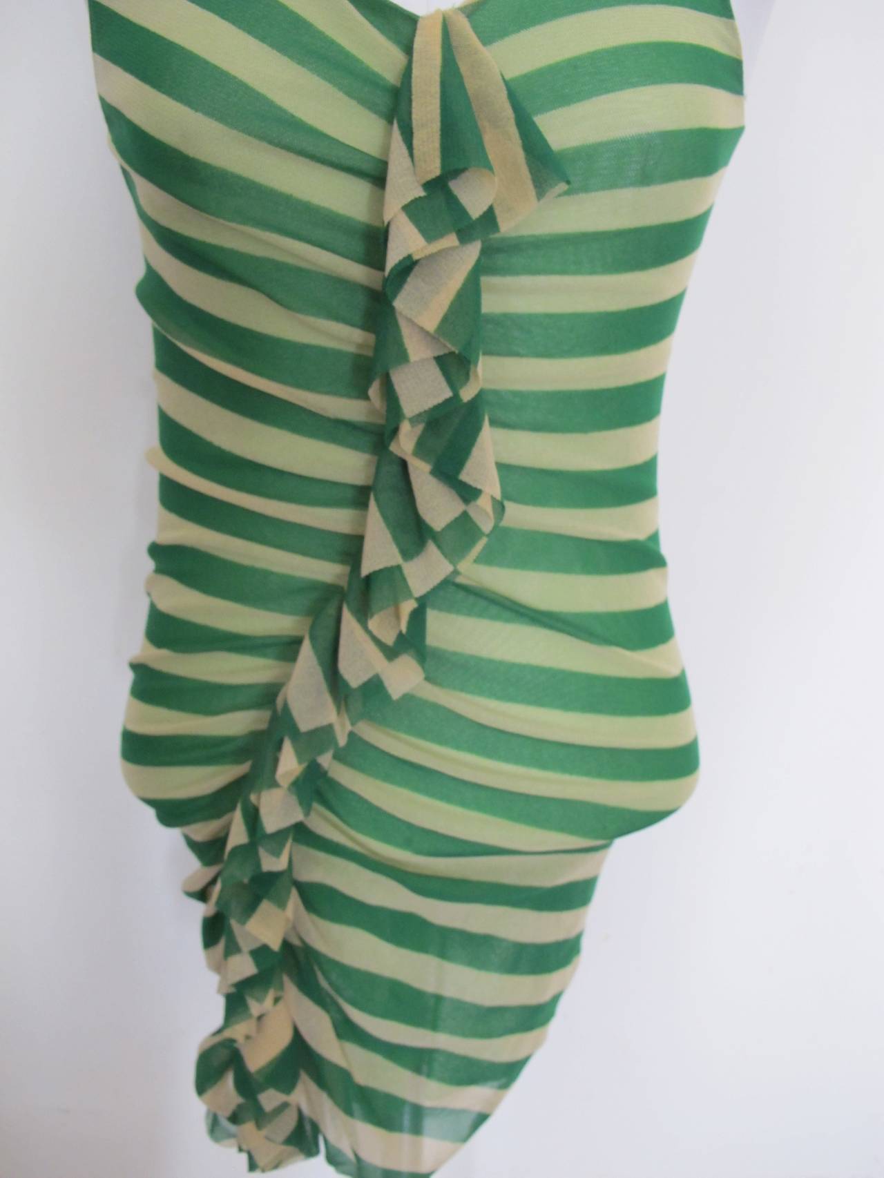 Jean Paul Gaultier Bodycon Luscious Stretch Green Striped Blouse For Sale 1