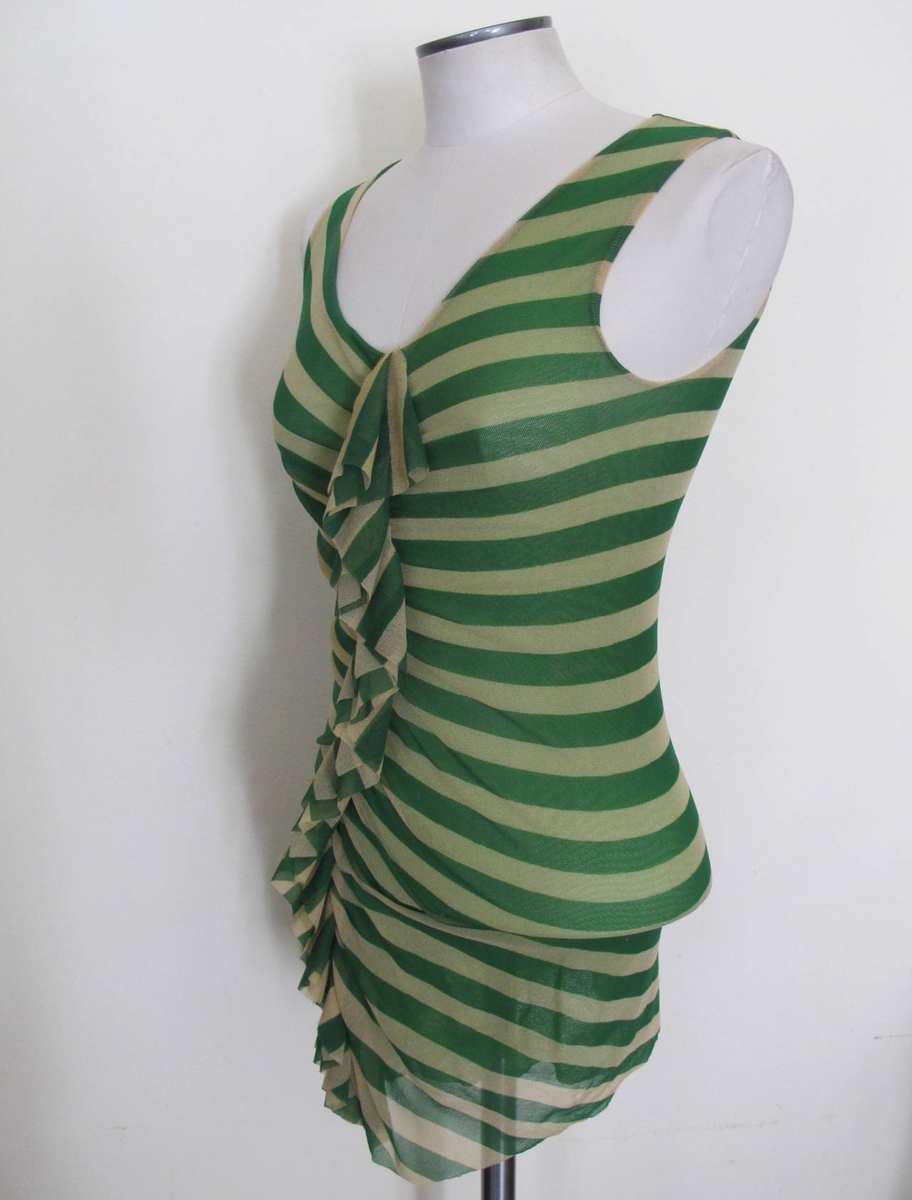 Gray Jean Paul Gaultier Bodycon Luscious Stretch Green Striped Blouse For Sale