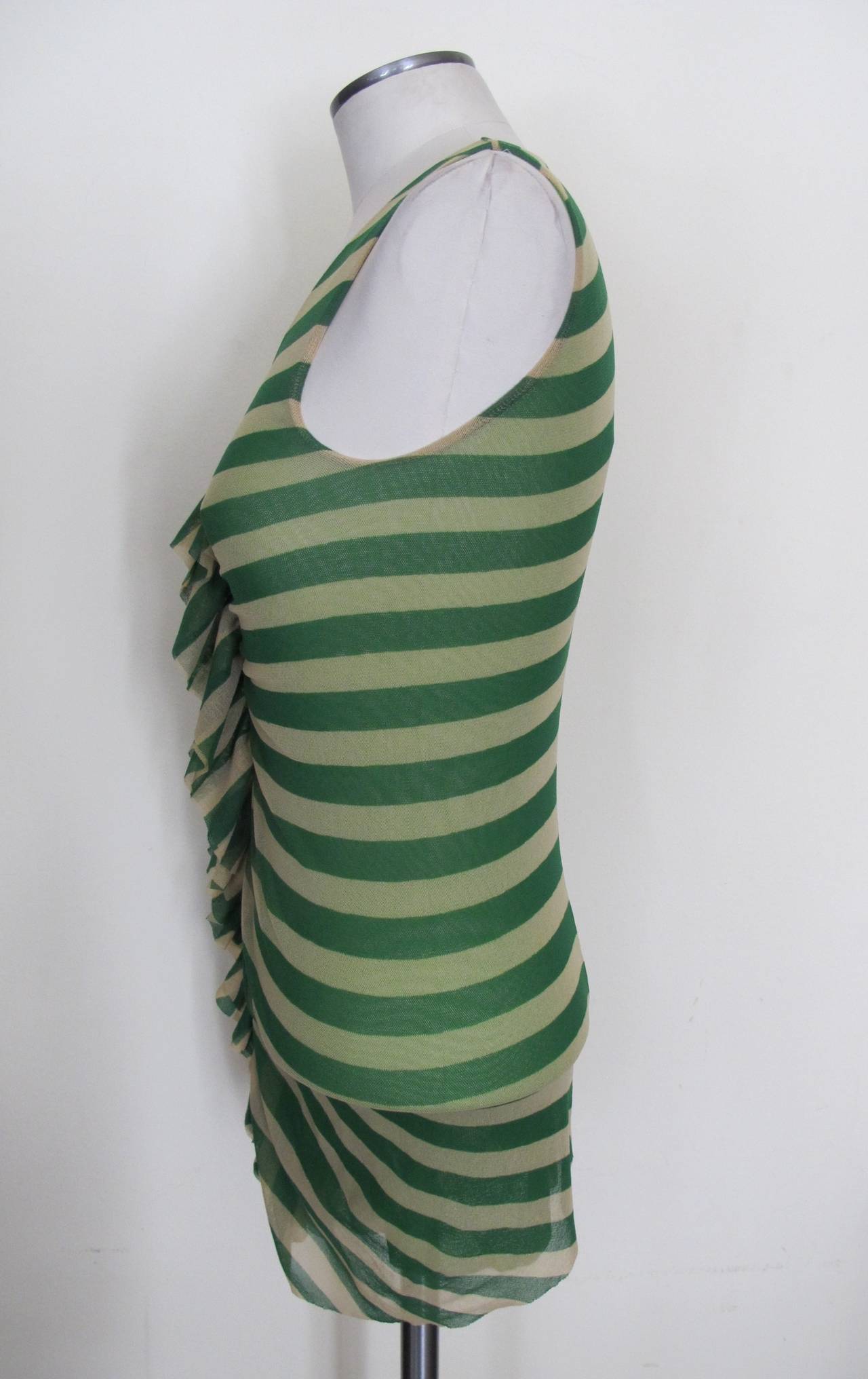 Jean Paul Gaultier Bodycon Luscious Stretch Green Striped Blouse In New Condition For Sale In San Francisco, CA