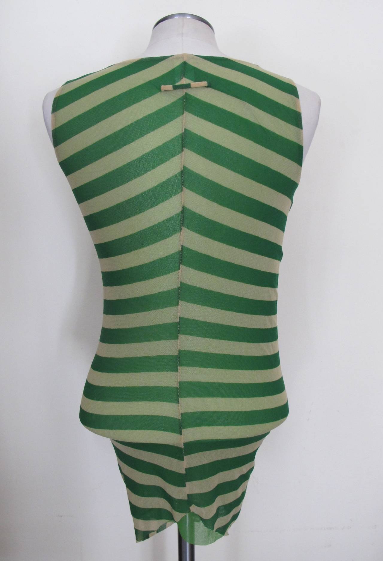 Women's Jean Paul Gaultier Bodycon Luscious Stretch Green Striped Blouse For Sale