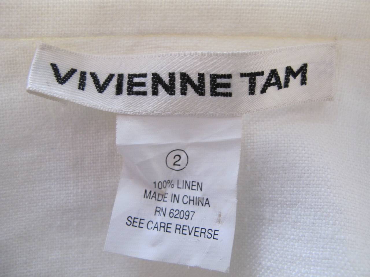 Vivienne Tam 1990's White Linen Dress with Silver Buddha Medallions For Sale 4