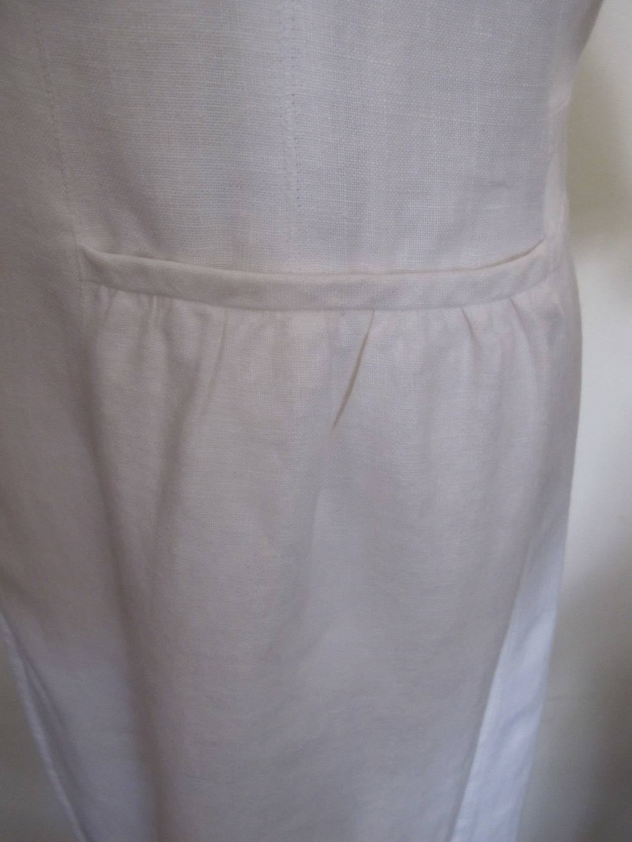 Vivienne Tam 1990's White Linen Dress with Silver Buddha Medallions For Sale 1