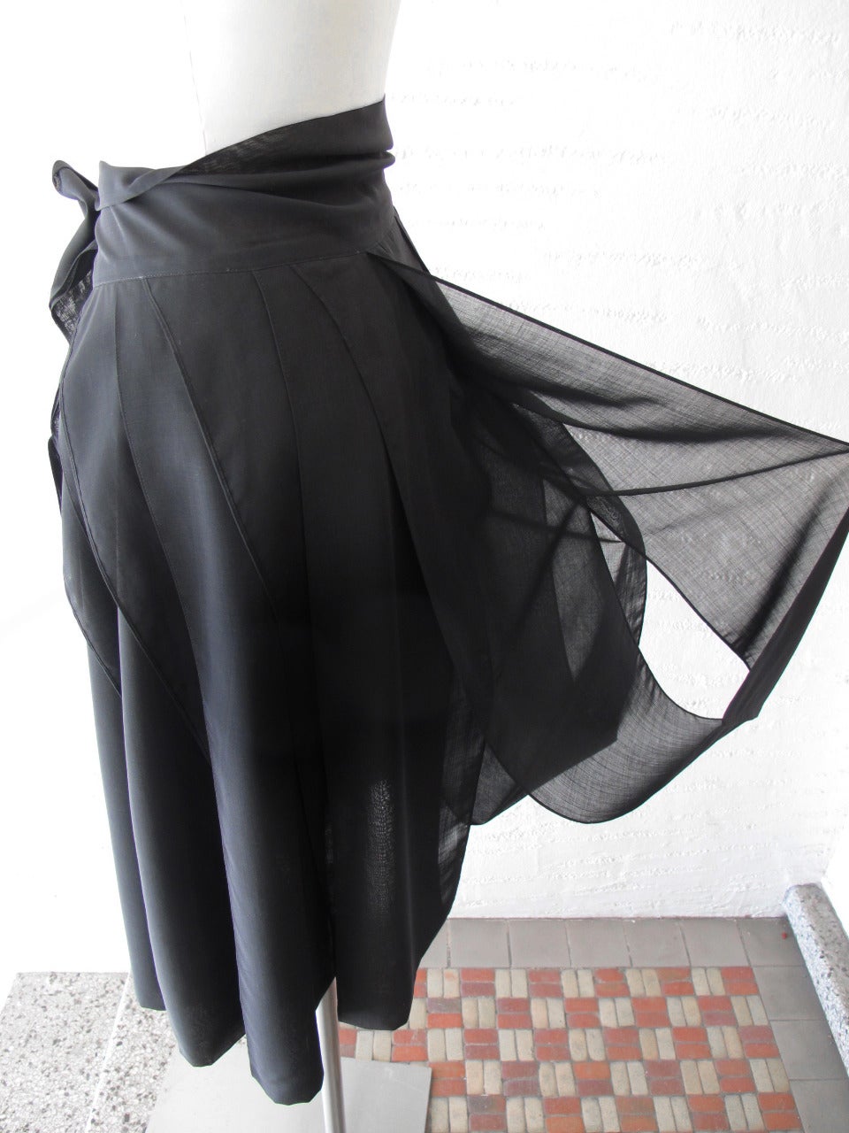 Issey Miyake Wrap Around Paneled Black Skirt In Excellent Condition For Sale In San Francisco, CA