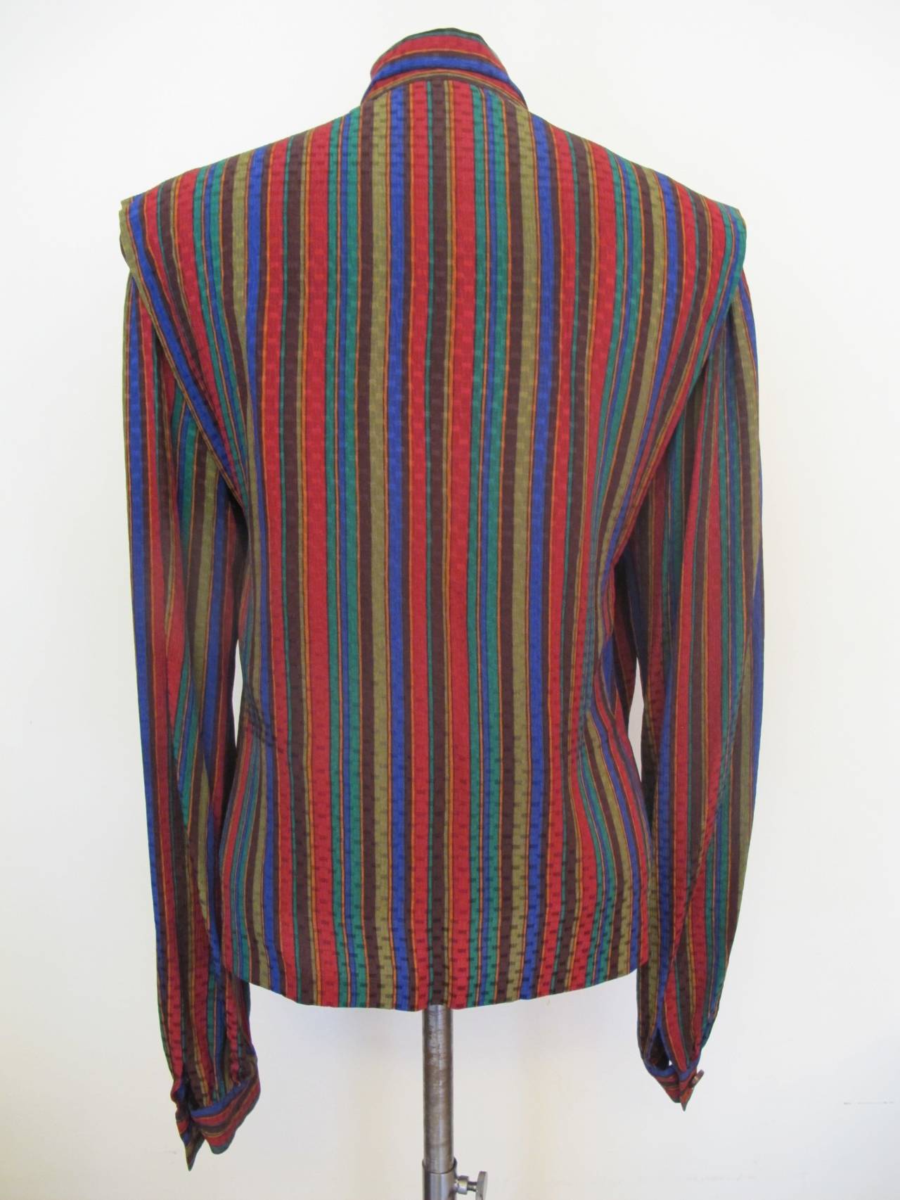 Boutique Givenchy Paris Multi-Colored Striped Silk Blouse In Excellent Condition In San Francisco, CA