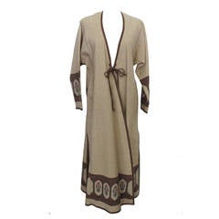Asian Quilted Light Beige Robe with Flower Detail