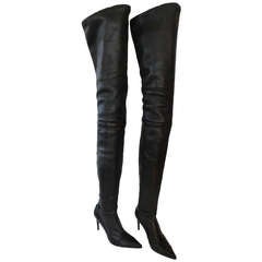 Chanel Black Lambskin Leather Thigh High Boots