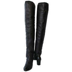 Chanel Over The Knee Black Lambskin Boots 12