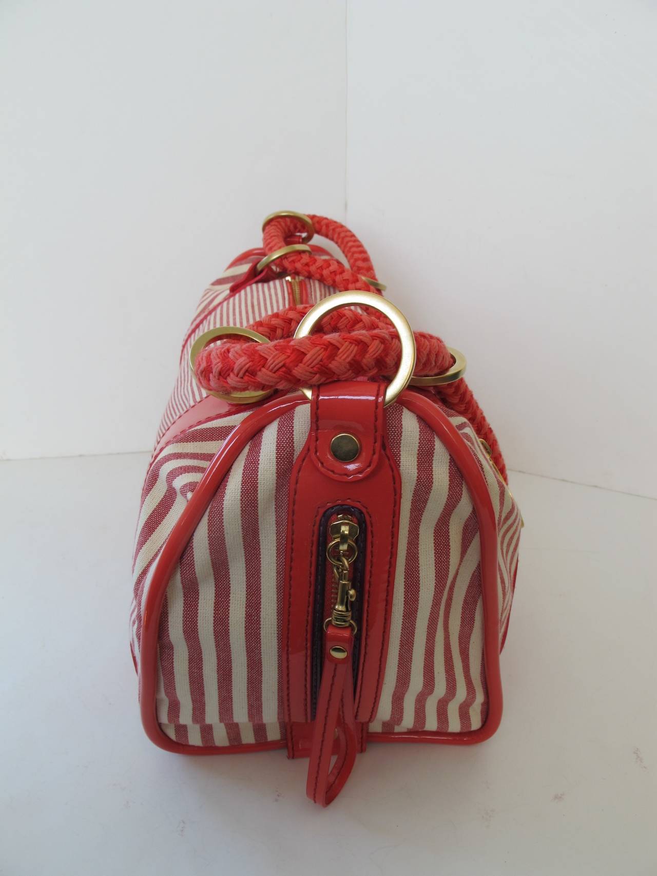 Stella McCartney Red and White Stripe Canvas Handbag In Excellent Condition For Sale In San Francisco, CA