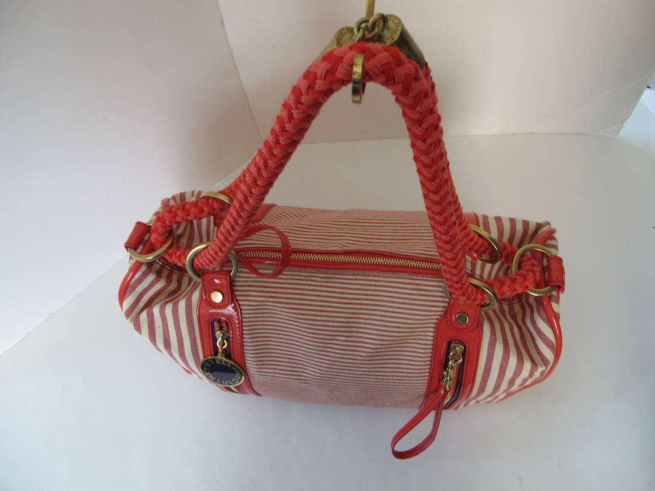 Women's Stella McCartney Red and White Stripe Canvas Handbag For Sale