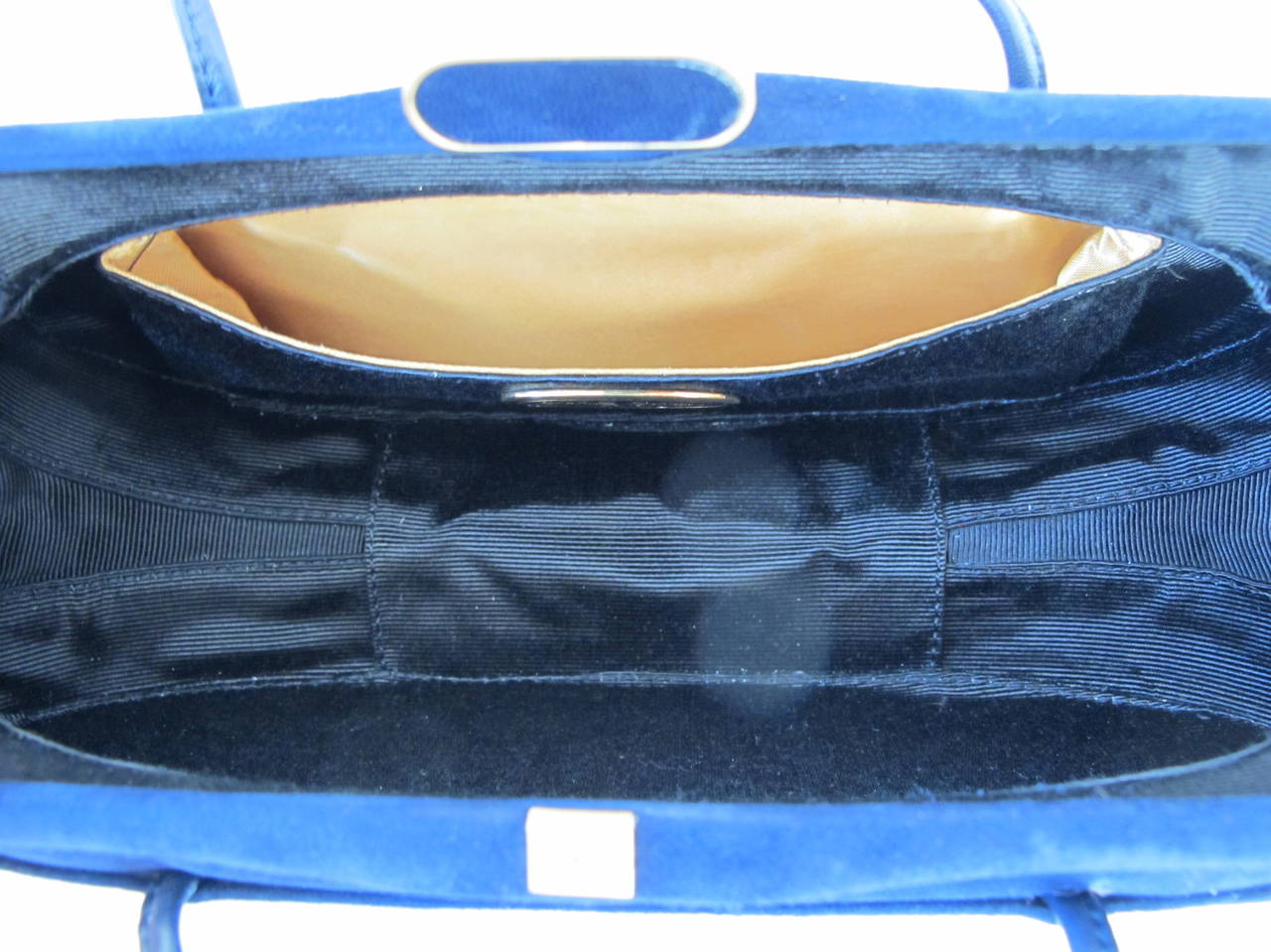 1950's Charles Jourdan Navy Blue Suede Handbag For Sale 2