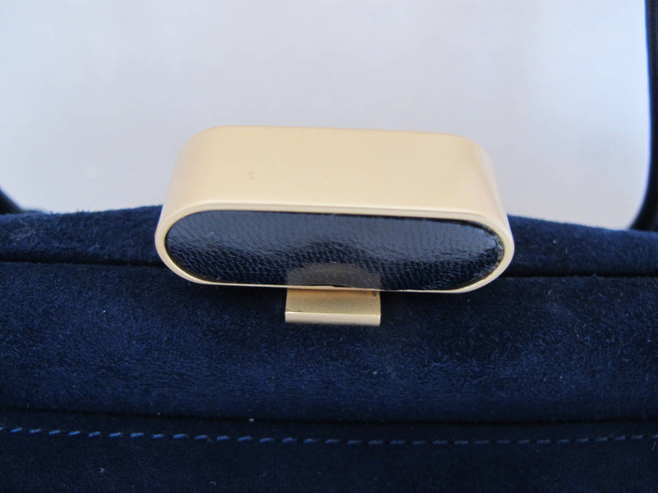 Women's 1950's Charles Jourdan Navy Blue Suede Handbag For Sale