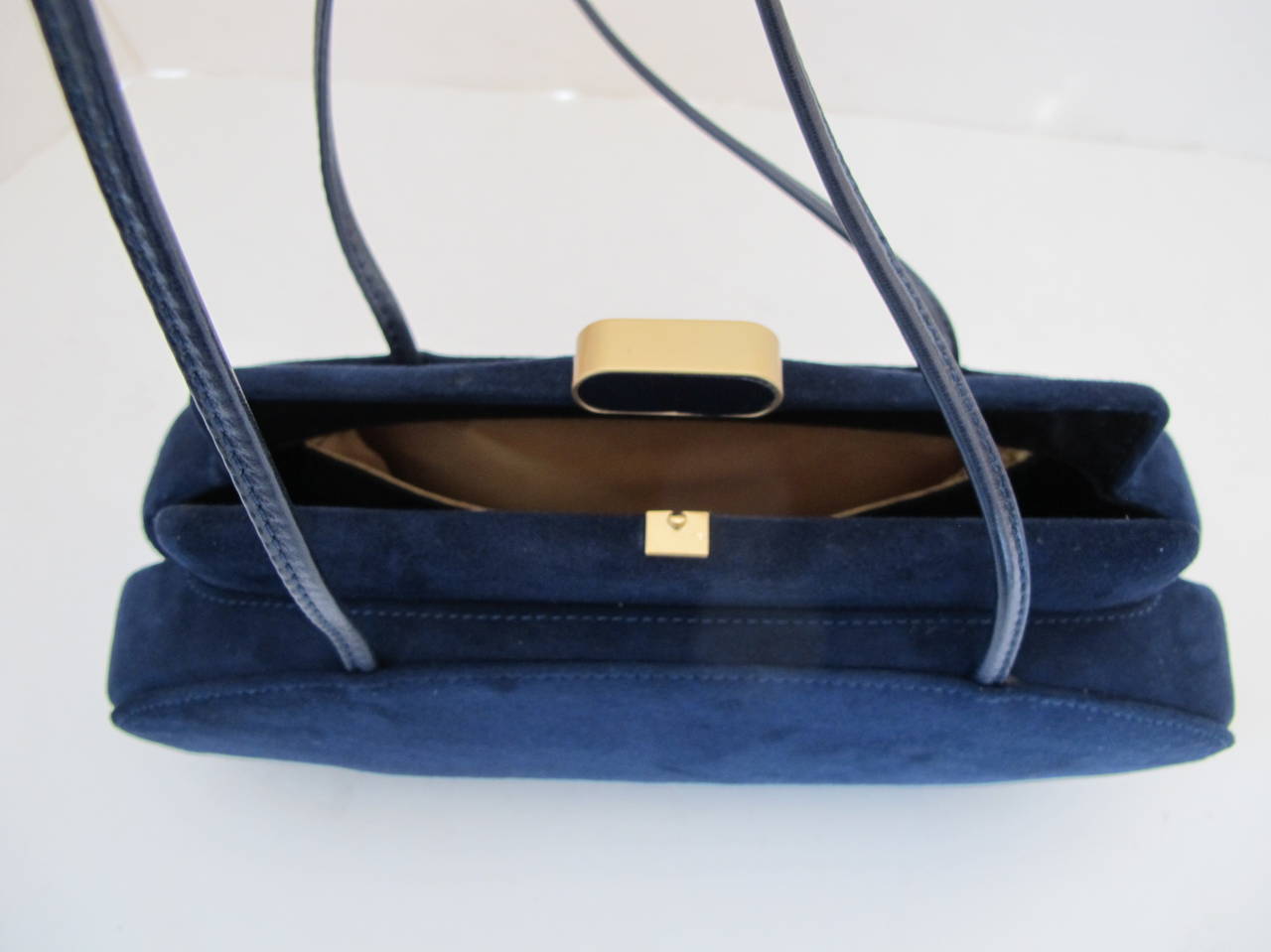 1950's Charles Jourdan Navy Blue Suede Handbag For Sale 1